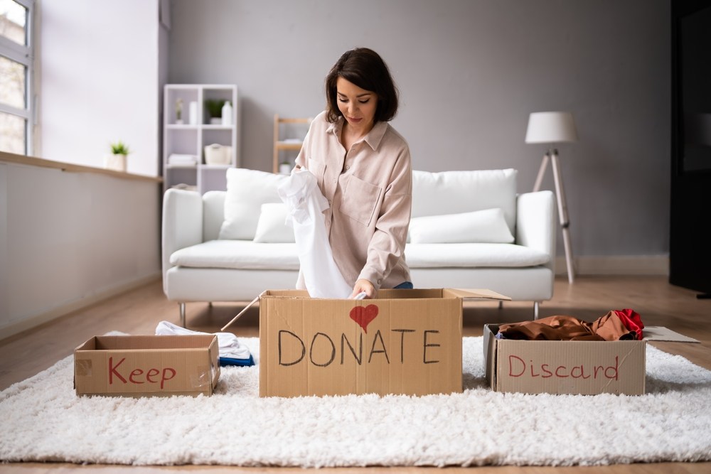Woman decluttering her apartment